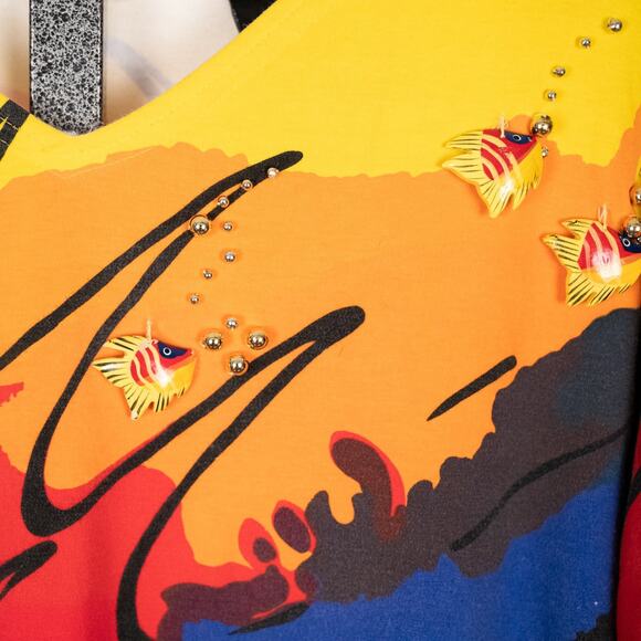 Spree Sport Vintage 90s Colorful Rainbow Top Women's MEDIUM Fish Beads Art Indie - Picture 4 of 6